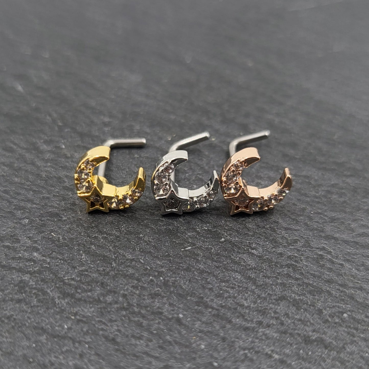 Crystal Moon And Star Nose Studs - Pretty Savage Jewellery