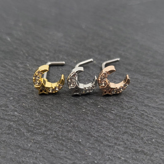 Crystal Moon And Star Nose Studs - Pretty Savage Jewellery