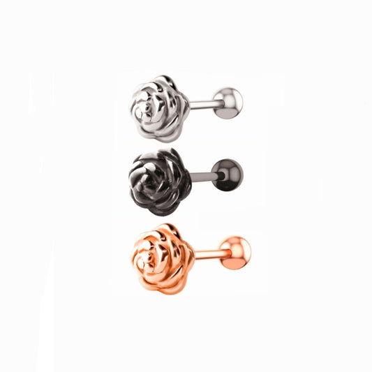 Rose tongue barbells Gold/Black/Silver Rose Flower Tongue Bar 16mm - Pretty Savage Jewellery