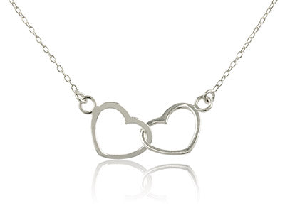 Sterling Silver Double Heart Necklet, 16"/40cm Chain - Pretty Savage Jewellery