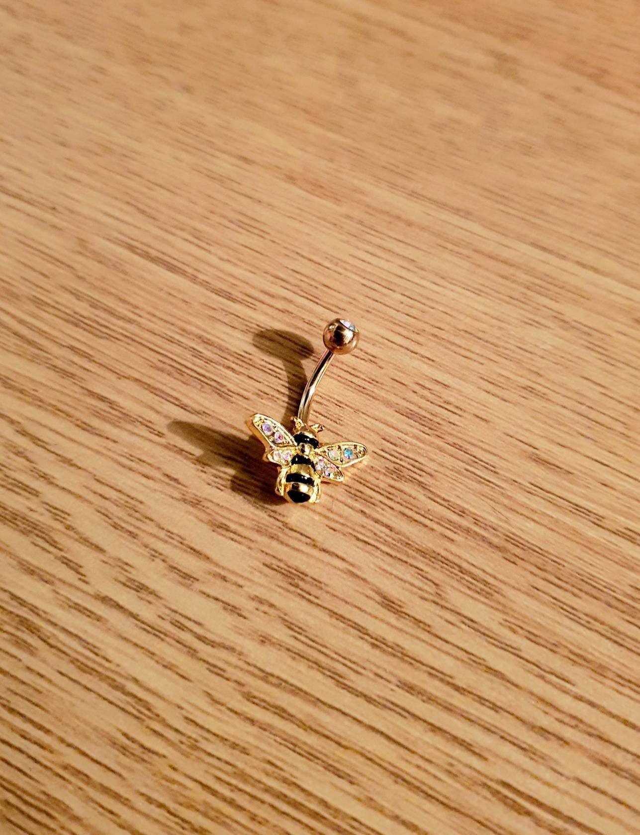 Honeybee Bumblebee Belly Bar Navel Bar 14G golden-Toned Belly Bar belly button Jewelry - Pretty Savage Jewellery