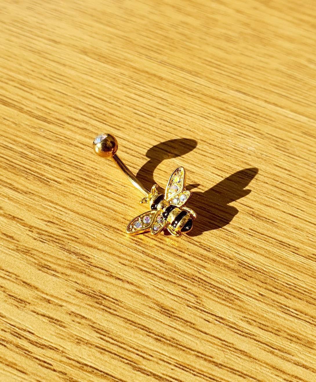 Honeybee Bumblebee Belly Bar Navel Bar 14G golden-Toned Belly Bar belly button Jewelry - Pretty Savage Jewellery