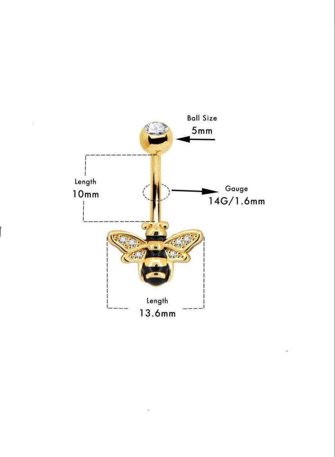Honeybee Bumblebee Belly Bar Navel Bar 14G golden-Toned Belly Bar belly button Jewelry - Pretty Savage Jewellery