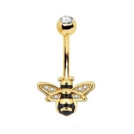 Honeybee Bumblebee Belly Bar Navel Bar 14G golden-Toned Belly Bar belly button Jewelry - Pretty Savage Jewellery