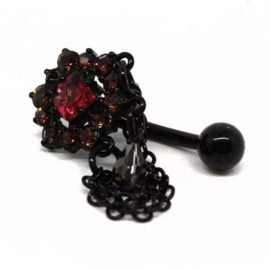 Crystal Flower Dangle Reverse Chain Belly Bar Navel Bar - Pretty Savage Jewellery