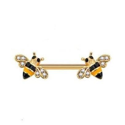 Honeybee Bumblebee Nipple Bar Golden-Toned 14G - Pretty Savage Jewellery
