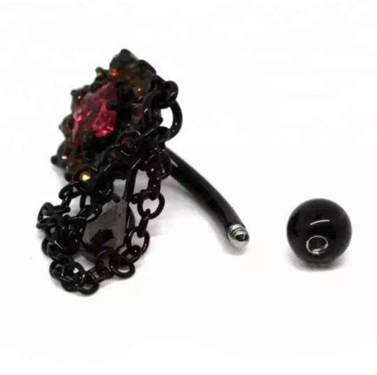 Crystal Flower Dangle Reverse Chain Belly Bar Navel Bar - Pretty Savage Jewellery