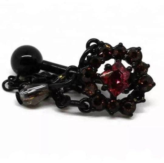 Crystal Flower Dangle Reverse Chain Belly Bar Navel Bar - Pretty Savage Jewellery