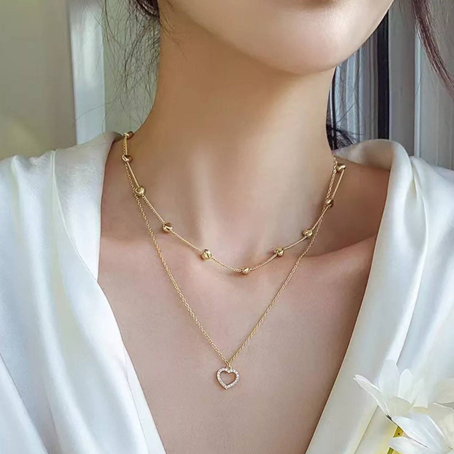 Heart Double Layer Golden Necklace - Pretty Savage Jewellery