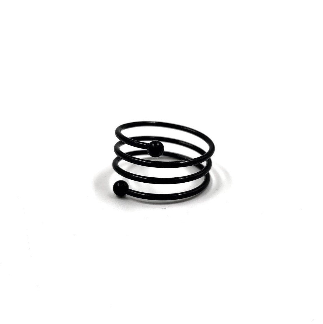 Spiral Black Metal Adjustable Twisted Ring - Pretty Savage Jewellery