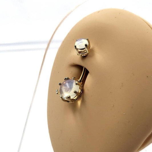Crown Belly Bar Vintage Retro Style Blue Gem Navel Bar - Pretty Savage Jewellery