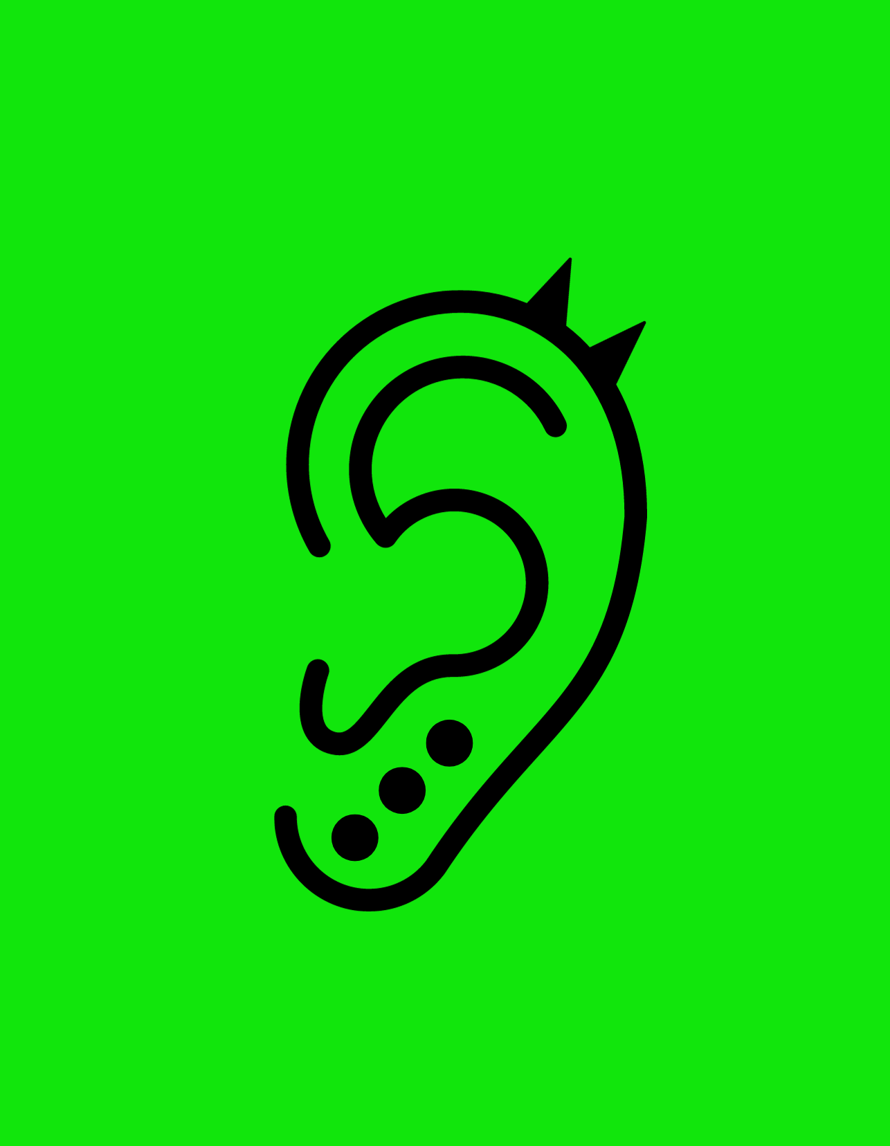 ear design with ear piercings on a green background