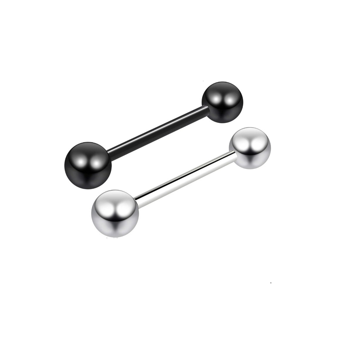 black barbell and silver barbell piercings