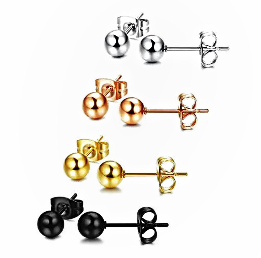 4 different colour stainless steel ear studs silver, rose gold, gold, black