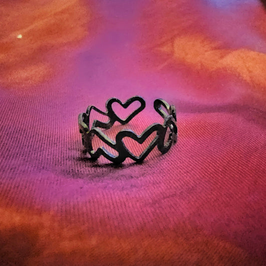 Black Metal Heart Adjustable Ring - Pretty Savage Jewellery