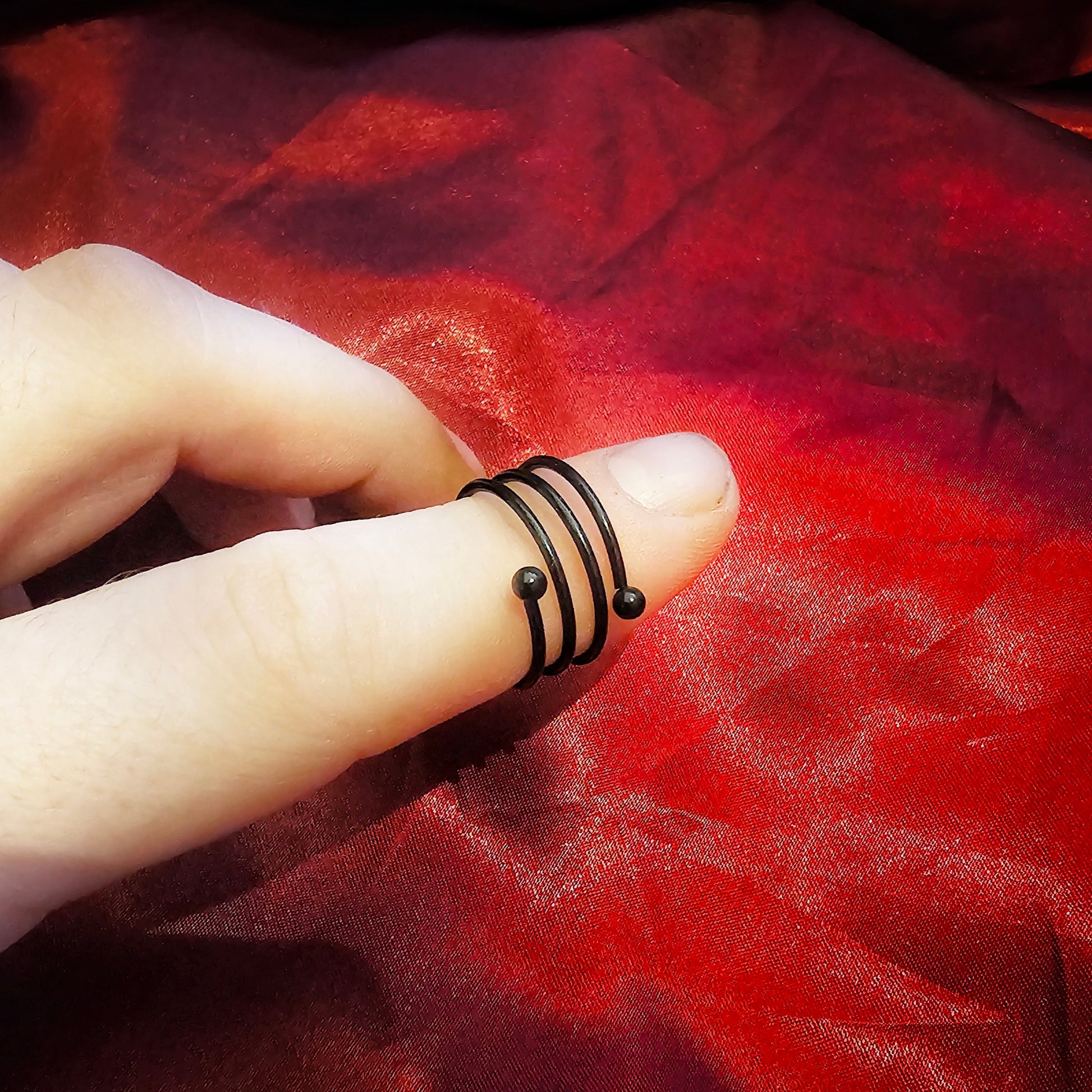 Spiral Black Metal Adjustable Twisted Ring - Pretty Savage Jewellery