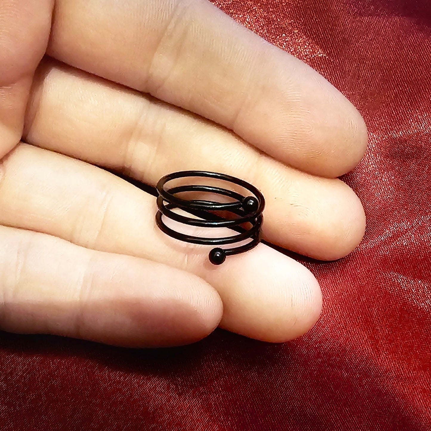 Spiral Black Metal Adjustable Twisted Ring - Pretty Savage Jewellery