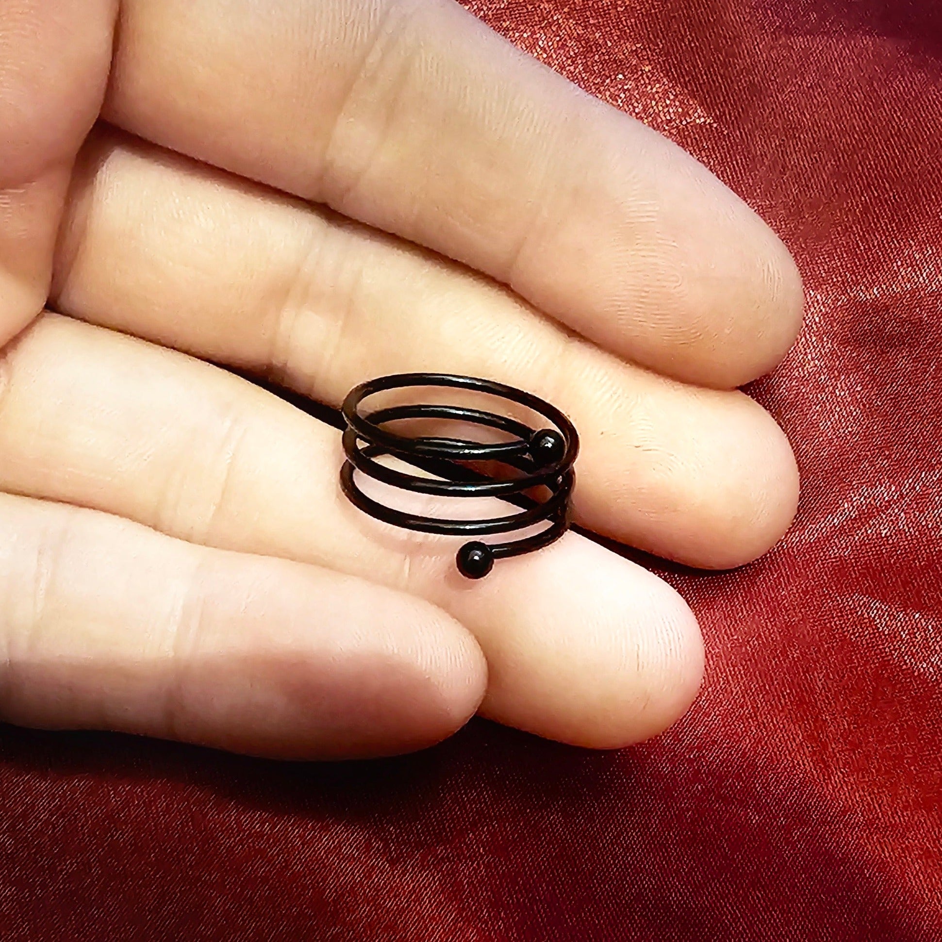 Spiral Black Metal Adjustable Twisted Ring - Pretty Savage Jewellery