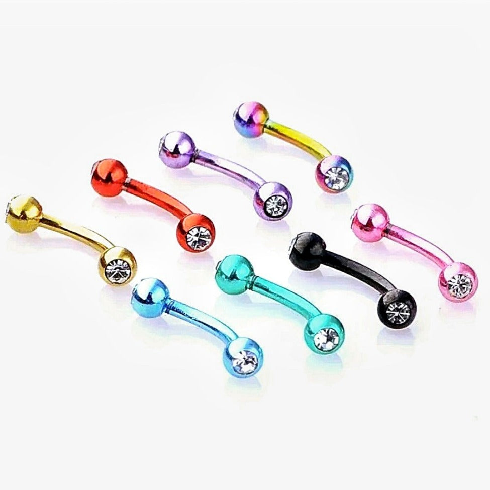 Gem Stainless Steel Ball Curved Barbell - Pretty Savage Jewellery