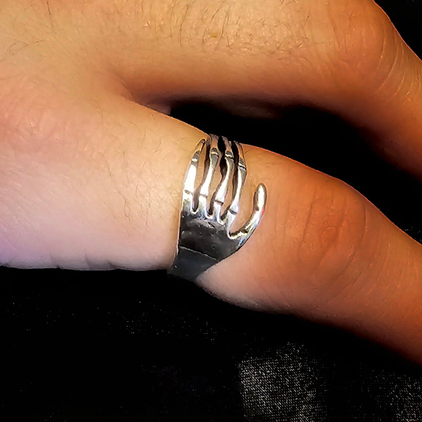 Silver Skeleton Hand Adjustable Ring - Pretty Savage Jewellery