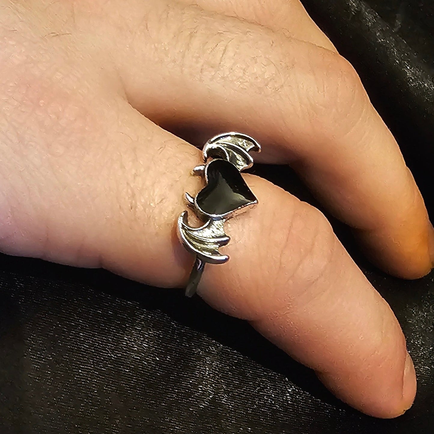 Devils Black Heart Silver Adjustable Ring - Pretty Savage Jewellery