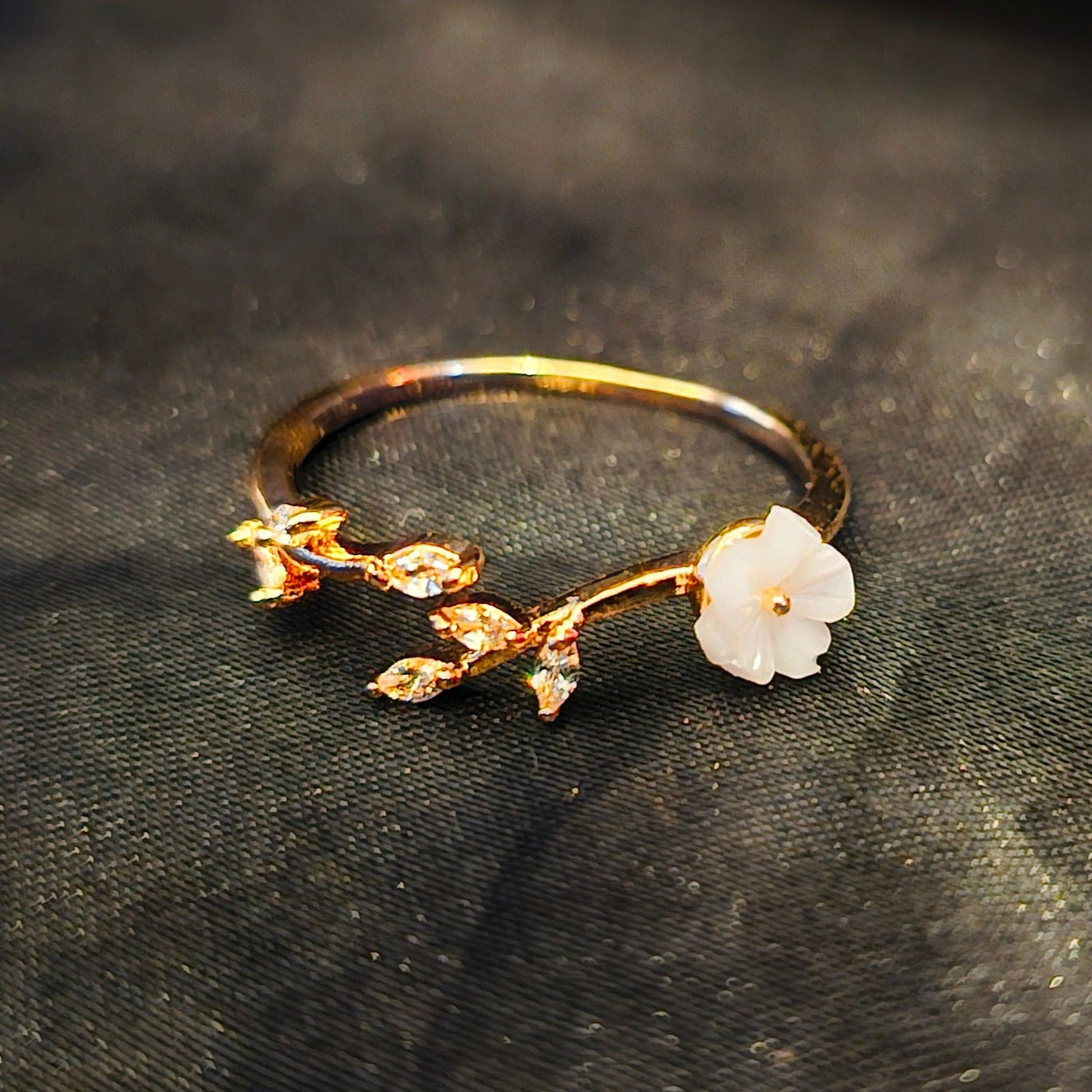 White Lotus Flower Golden Adjustable Ring - Pretty Savage Jewellery