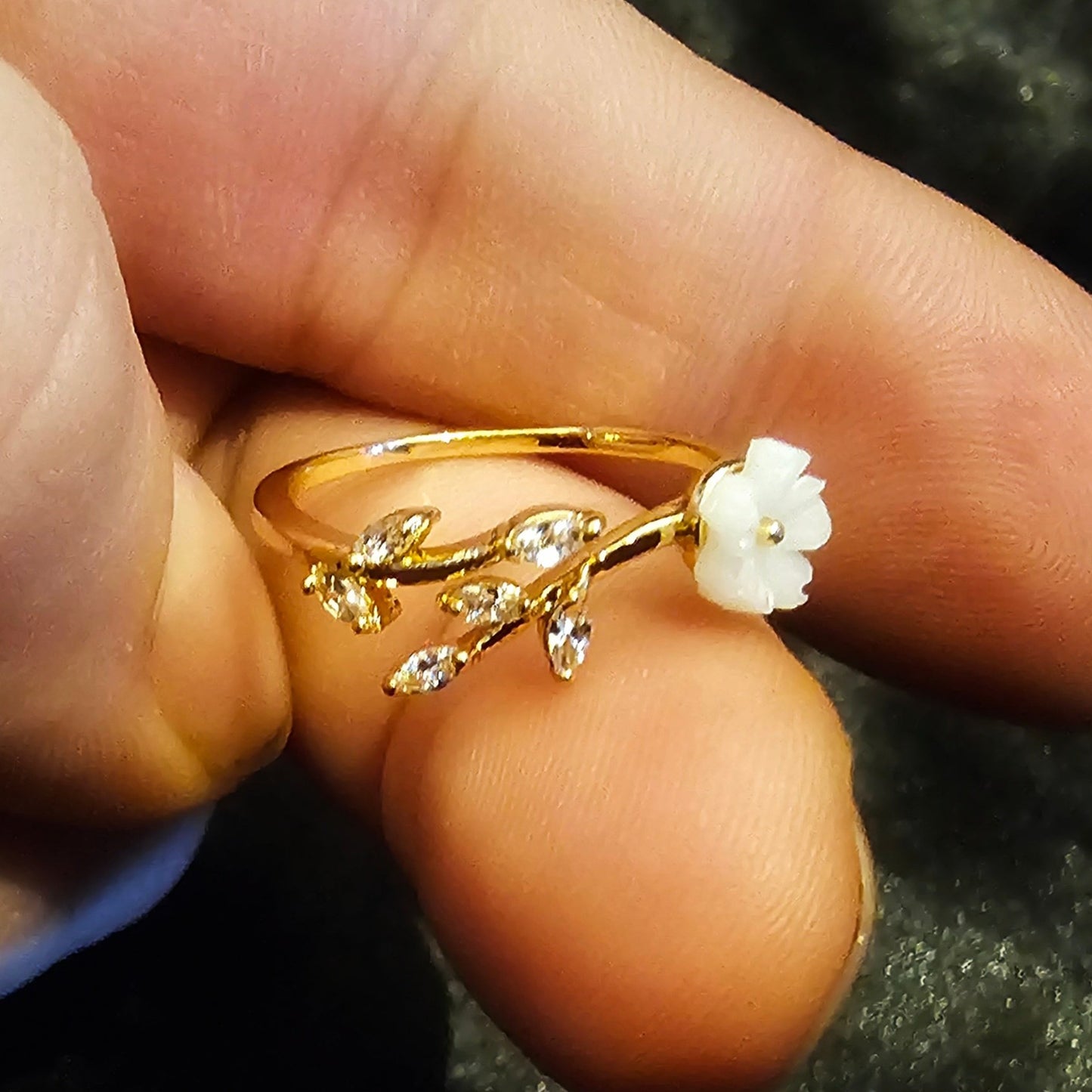 White Lotus Flower Golden Adjustable Ring - Pretty Savage Jewellery