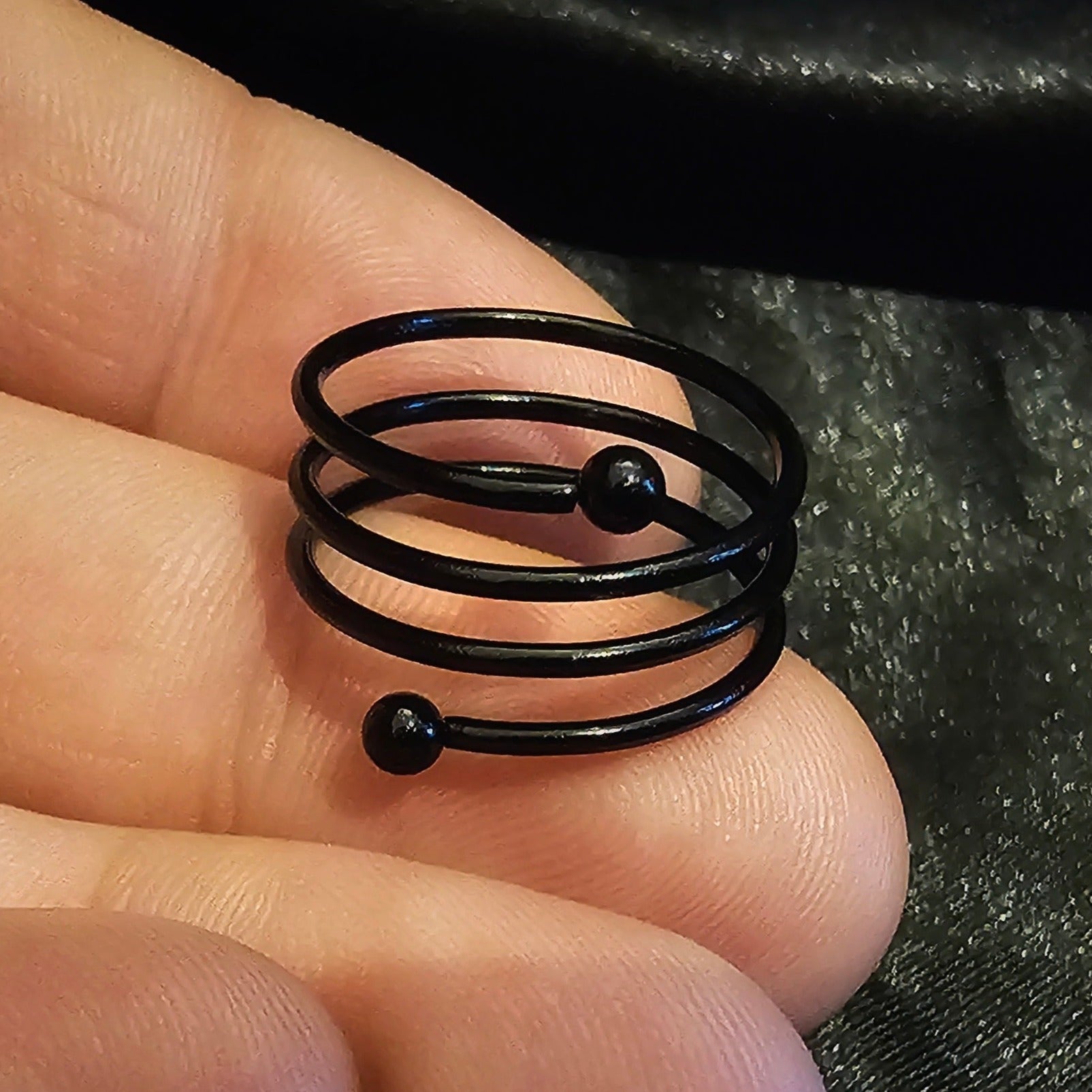 Spiral Black Metal Adjustable Twisted Ring - Pretty Savage Jewellery