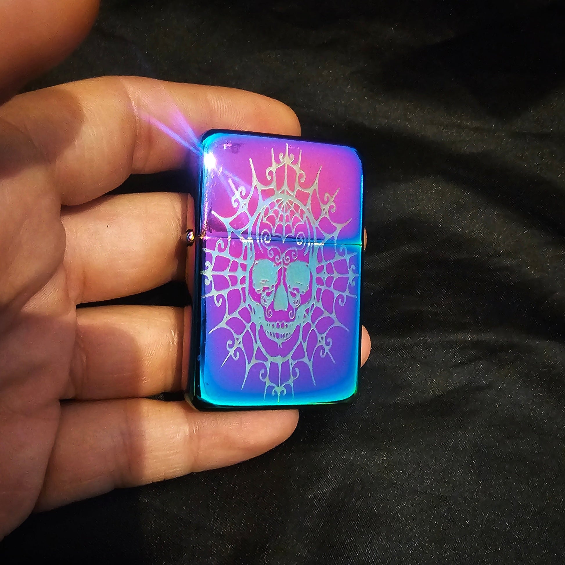 Webbed Rainbow Skull Flip Lighter - Pretty Savage Jewellery