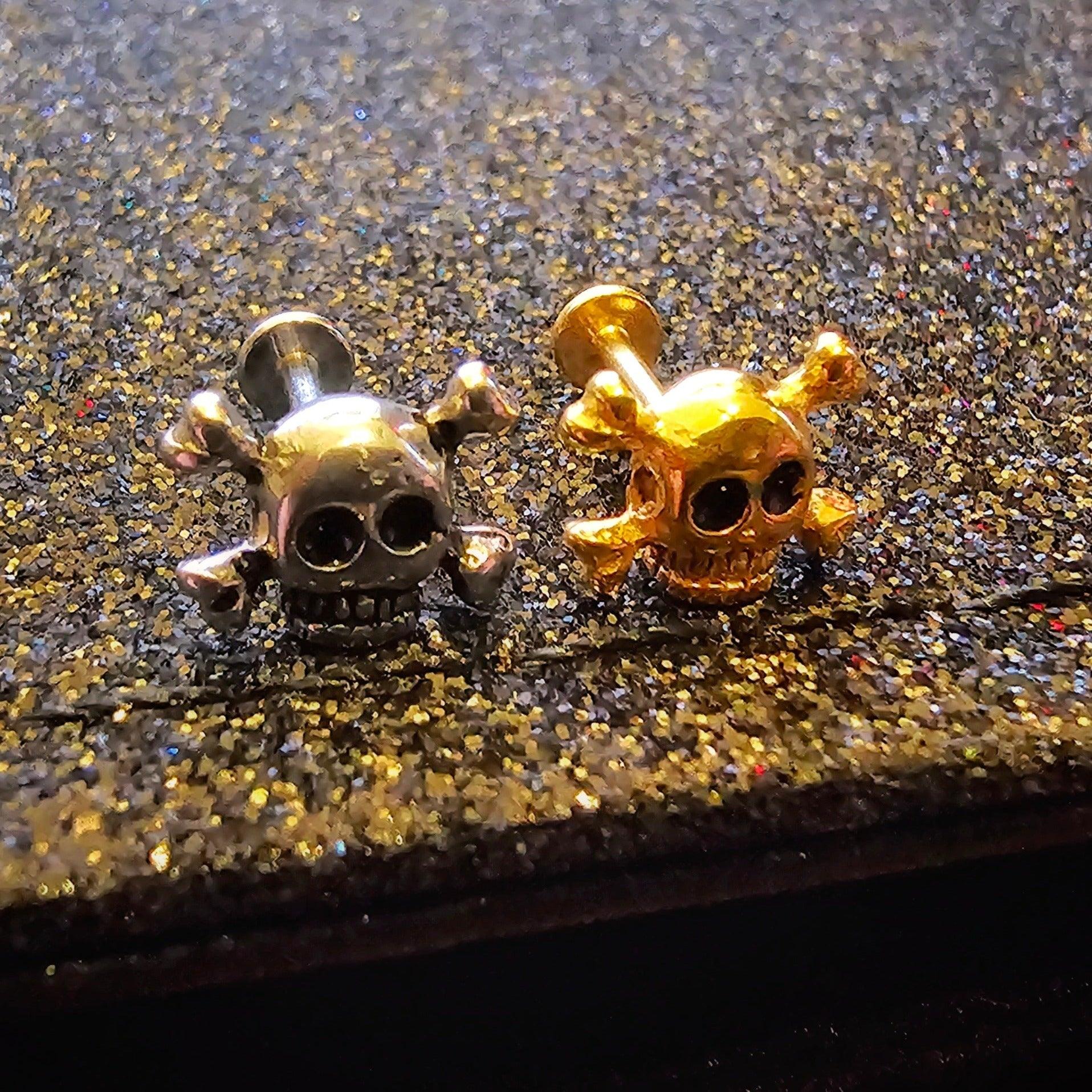 Crossbones Skull Threaded Labret Studs - Pretty Savage Jewellery