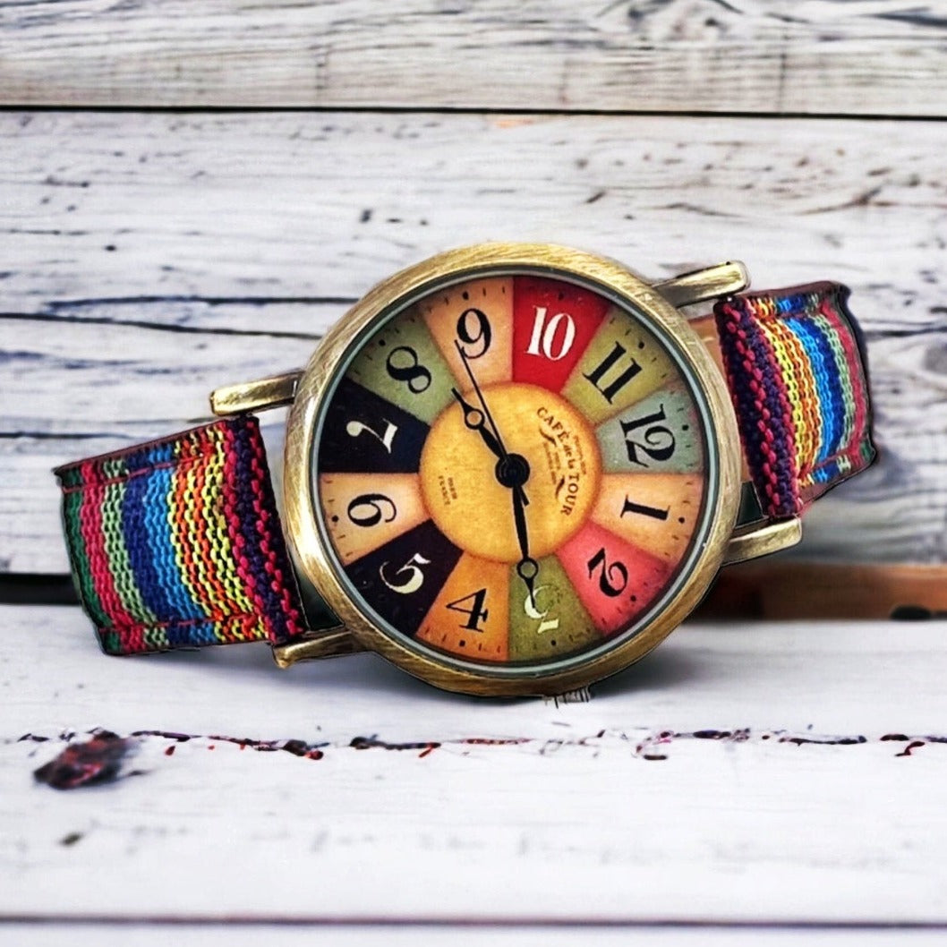 Retro bunte altmodische Band-Armbanduhr