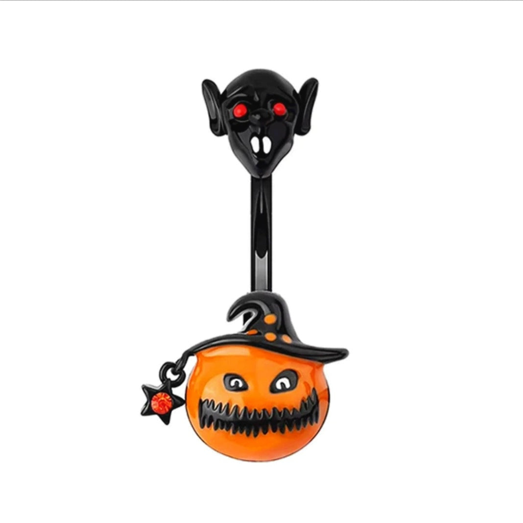 Halloween Pumpkin Vampire Belly bar 14G