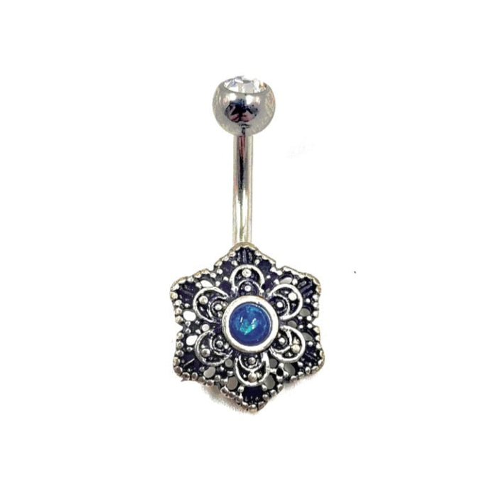 Piercing nombril en acier inoxydable style mandala 14G