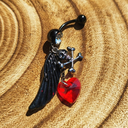 Skull Heart & Wing 14G Black Belly Bar