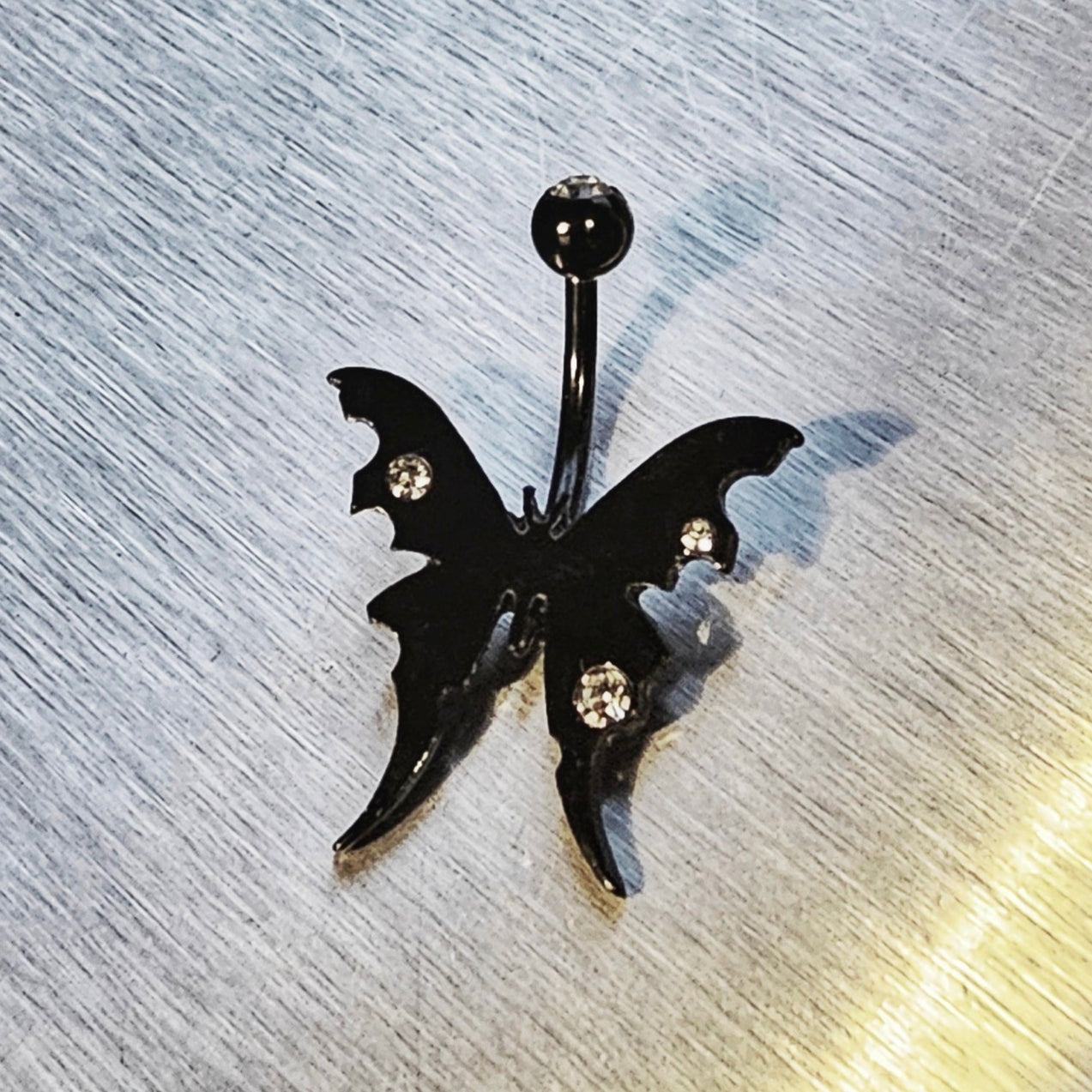 Piercing nombril papillon gothique en acier inoxydable noir 14G