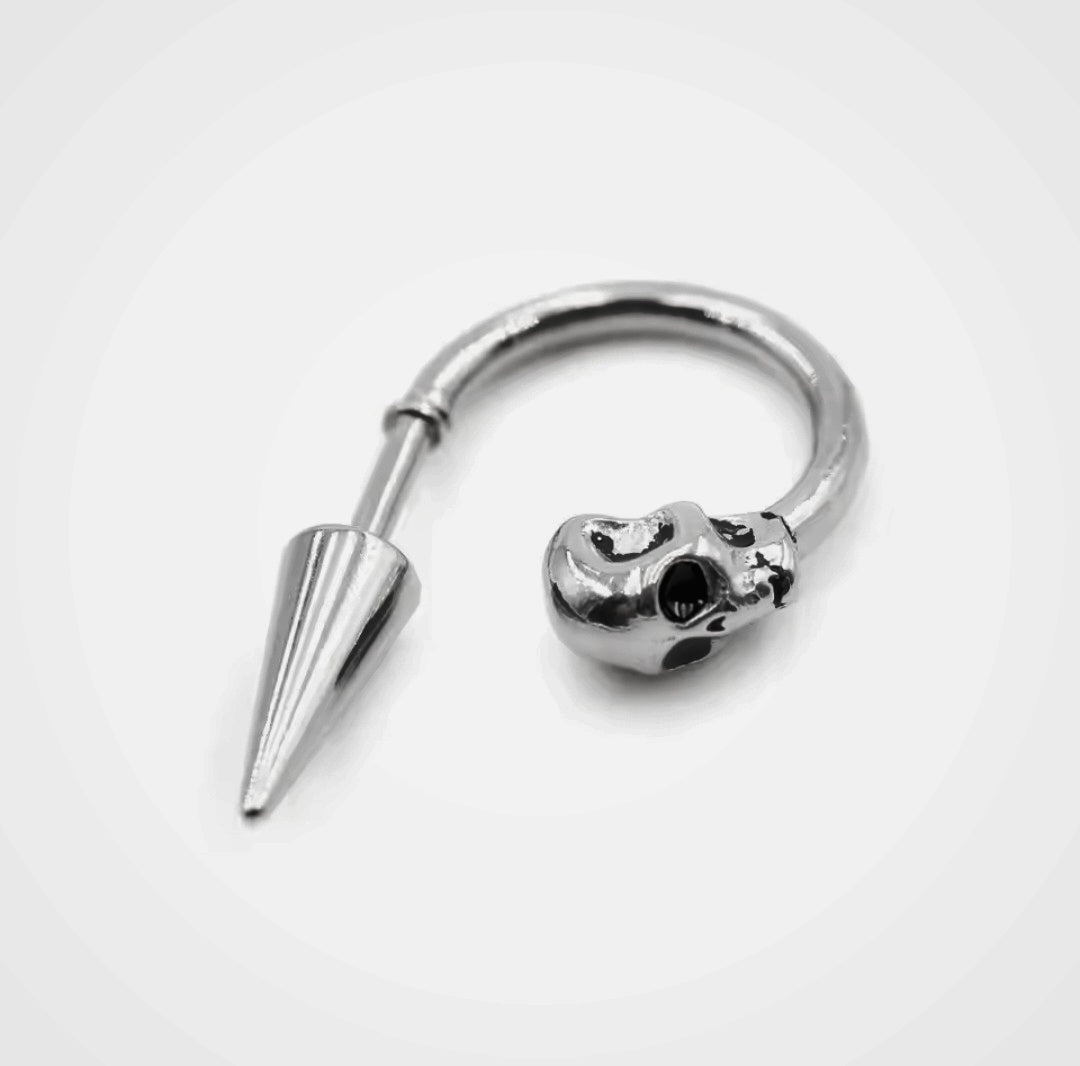 Skull Head Spiked Half Hoop Earrings