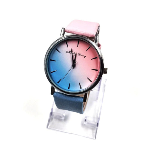 Montre-bracelet rose et bleue, bracelet double couleur