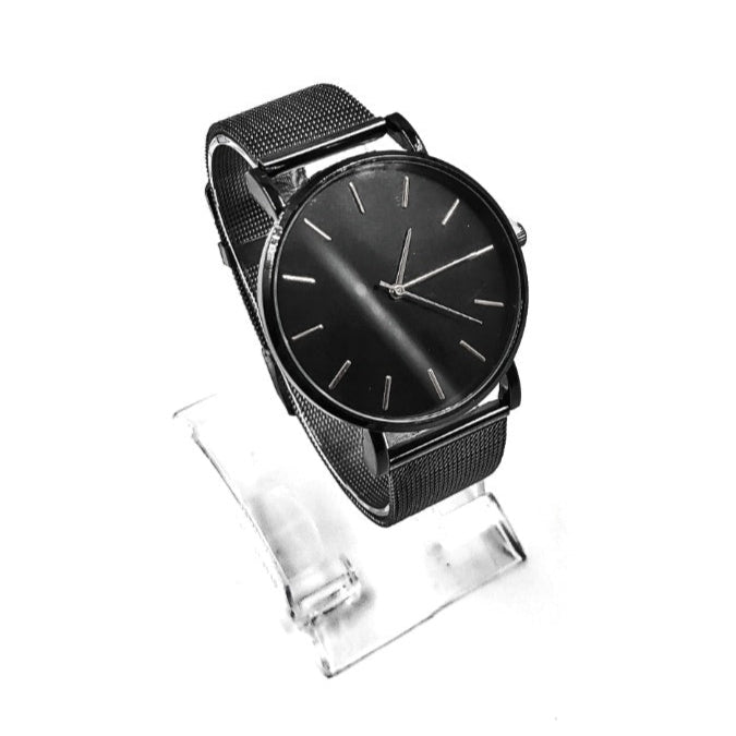 Montre-bracelet classique en acier inoxydable noir pour homme