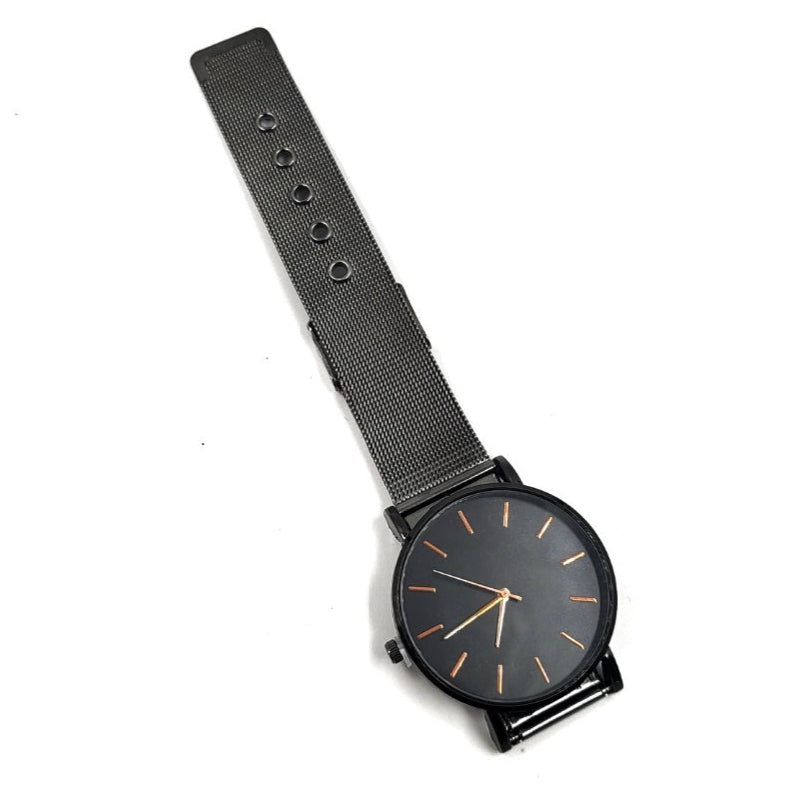 Montre-bracelet classique en acier inoxydable noir pour homme