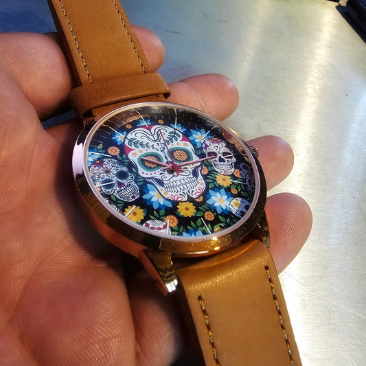 Candy Skull Leather Band Wrist Watch