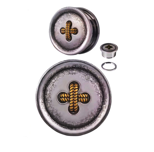 Button Antique Silver Ear Plug