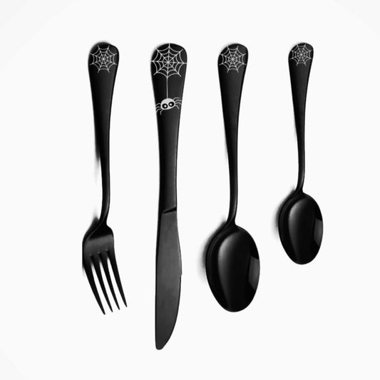 4pc Halloween Spider Web Stainless Steel Cutlery Set