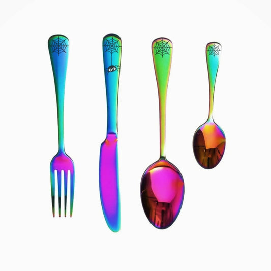 4pc Halloween Spider Web Stainless Steel Cutlery Set