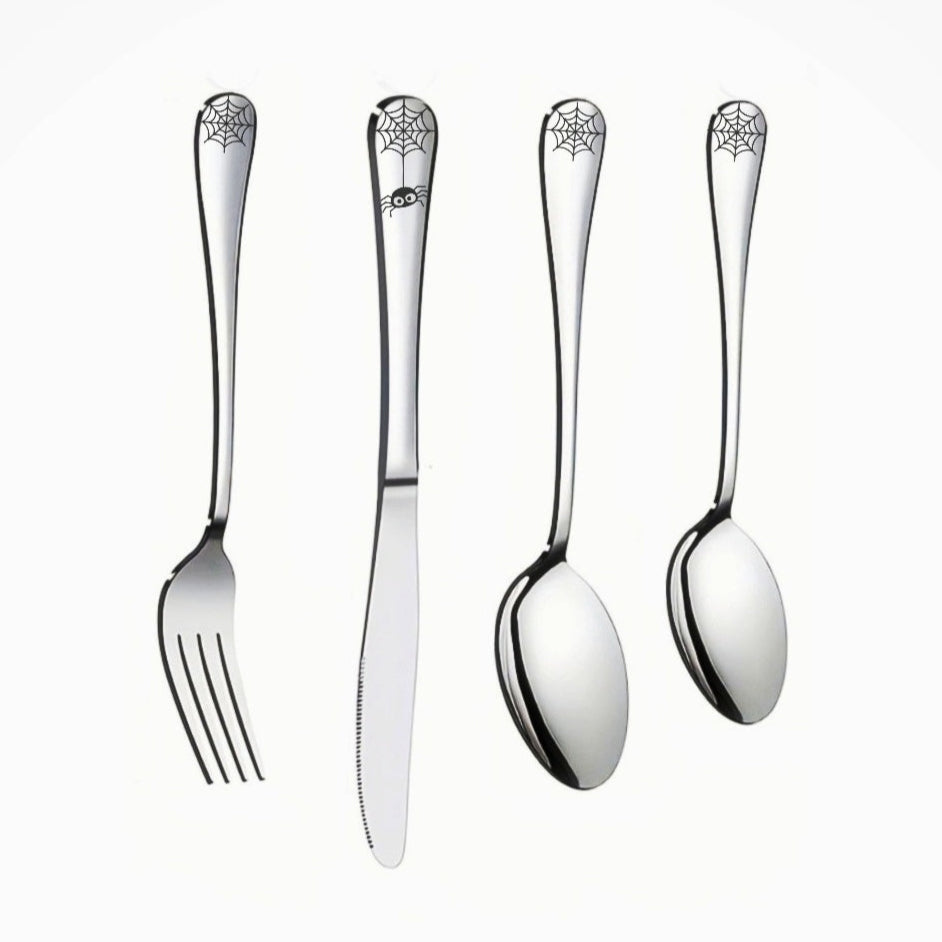 4pc Halloween Spider Web Stainless Steel Cutlery Set
