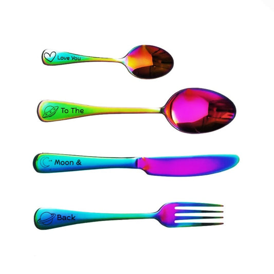 Ensemble de couverts en acier inoxydable 4 pièces « Love You To The Moon &amp; Back »