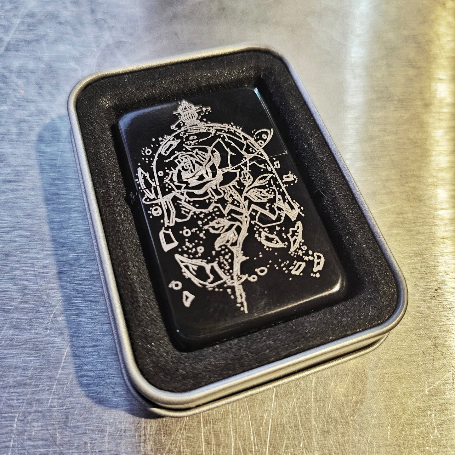 Glass Cased Rose Design Flip Lighter