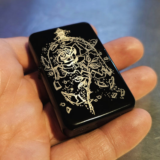Glass Cased Rose Design Flip Lighter