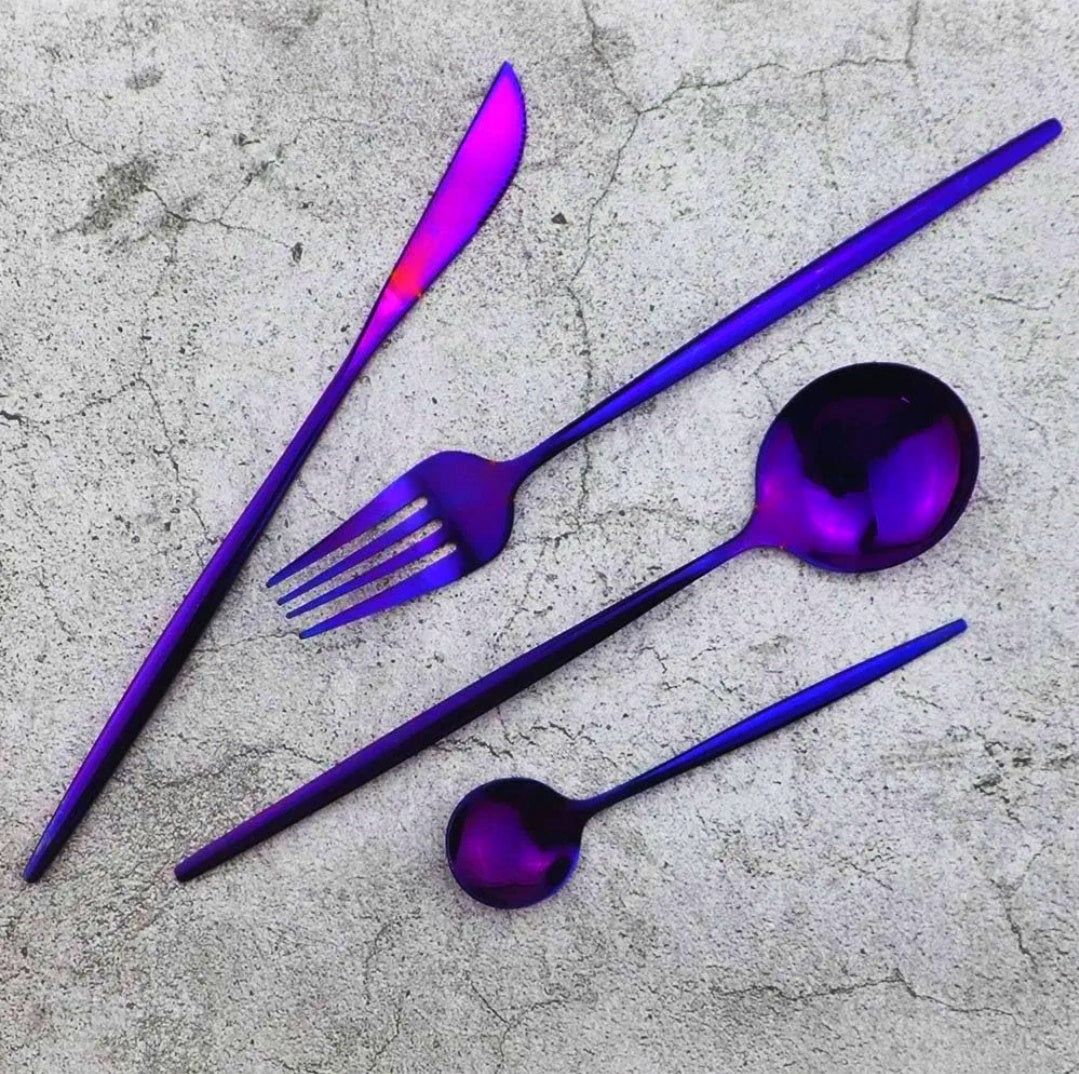 Purple 4pc Slim Handle Stainless Steel Cutlery Set