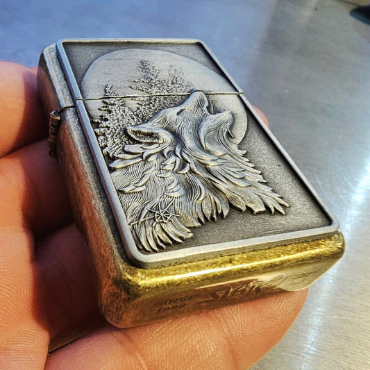 Briquet Flip Plaqué Loup Design 3D