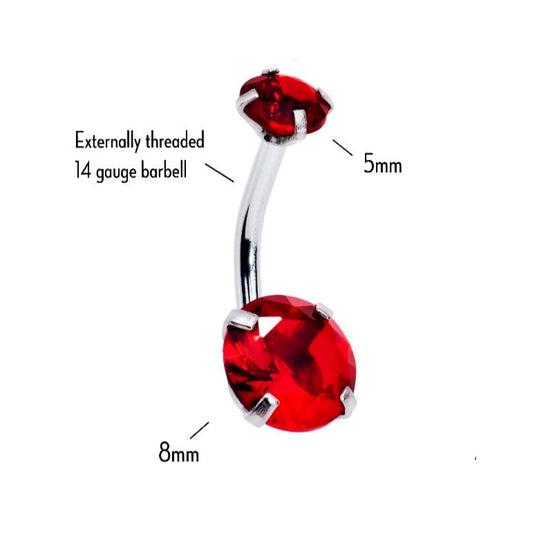 Red Gem Stone Double Mount Belly Bar 14G